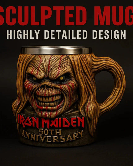 Iron Maidened Band 50th Anniversary 3D Mug Creative Resin Stainless Steel Cup Heavy Metal Drinkware Coffee Beer Collectible Gift
