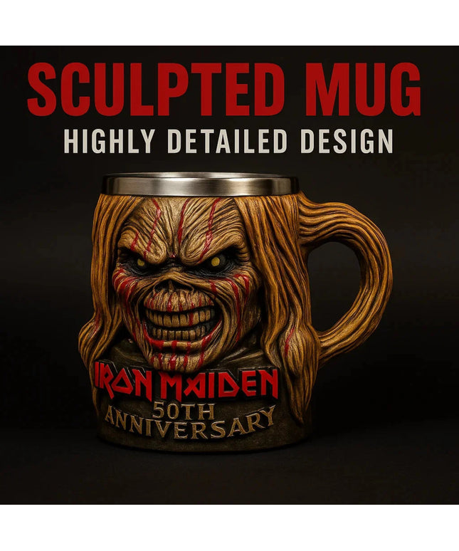 Iron Maidened Band 50th Anniversary 3D Mug Creative Resin Stainless Steel Cup Heavy Metal Drinkware Coffee Beer Collectible Gift