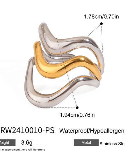 Gold Silver Color Matching Smooth Irregular Winding Open Ring 18K PVD Plated Women Anti Allergic Metal Charm Daily Jewelry