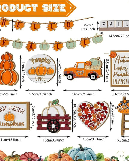 23 Piece Layered Tray Decoration Set Thanksgiving Pumpkin Maple Leaf Truck Decoration Decorative Party Supplies Home Decoration