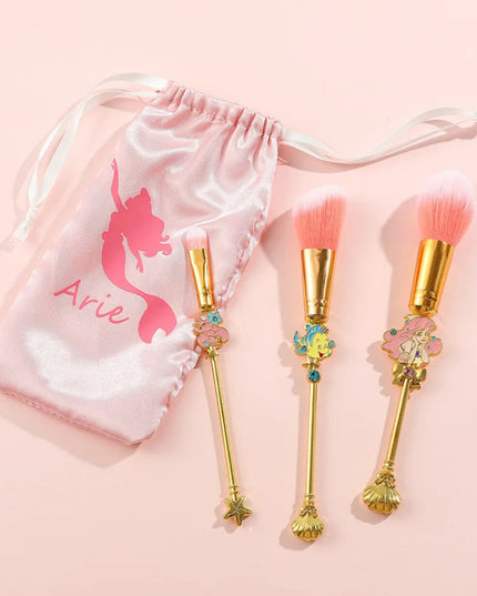 The Little Mermaid Makeup Brushes, Kawaii, Disney, Ariel, Princess, Eye Shadow, Foundation, Blush, Blending, Beauty, 3Pcs