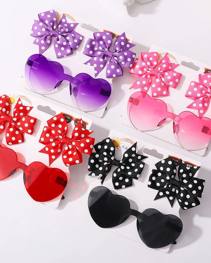 3Pcs/Pack Solid Dot Hair Bows Clip Girls Boutique Bowknot Hair Clips Kids Colorful Heart Sun Glasses Children Hair Accessories