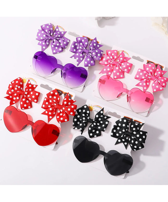 3Pcs/Pack Solid Dot Hair Bows Clip Girls Boutique Bowknot Hair Clips Kids Colorful Heart Sun Glasses Children Hair Accessories