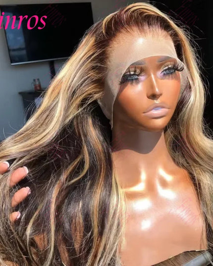 13x6 Hd Transparent Body Wave Lace Front Wig Colored Highlight Human Hair Wigs For Women Brazilian 4/27 Blonde Pre Plucked Wigs