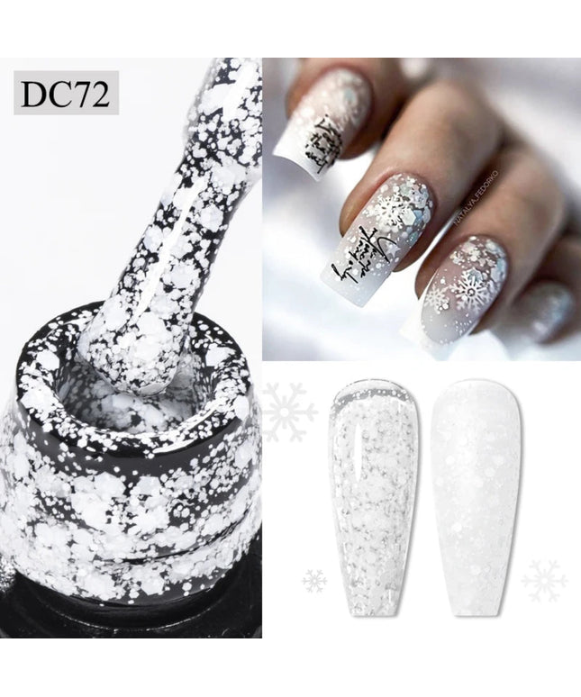 7ml Snowflake Gel Nail Polish UV LED Semi Permanent Milky White Pink Glitter Snow Sequins Gel Nails Art Design Varnish Manicure