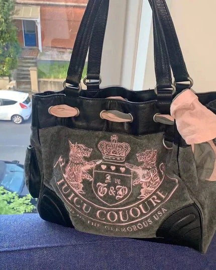 Ladies Large-Capacity Tote Bag Y2K Women Vintage Retro Chic Embroidery Velvet Handbags Girl Shopping Shoulder Bag Women's Purses