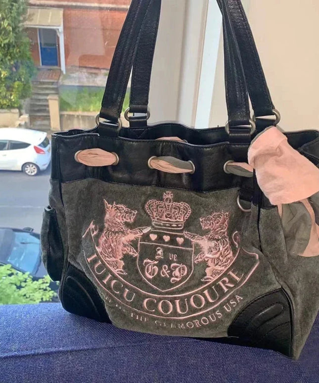 Ladies Large-Capacity Tote Bag Y2K Women Vintage Retro Chic Embroidery Velvet Handbags Girl Shopping Shoulder Bag Women's Purses