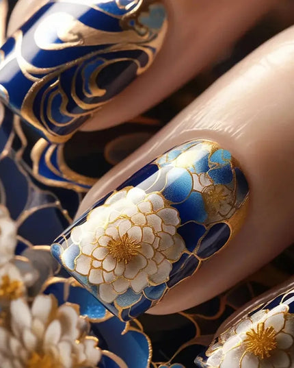 24pcs/set Medium long fake nails for women Spring summer flowers butterfly bee design faux ongles tips press on false nail art