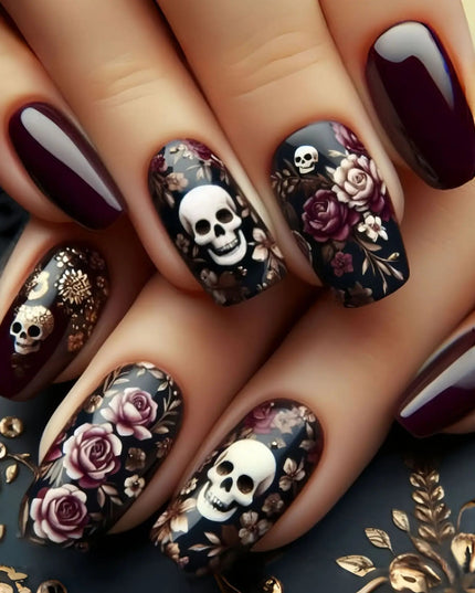 24PCS Halloween Medium Square False Nails with Glue Pumpkin Spider Web Patterns French Press on Nails Full Cover Wearable Nails