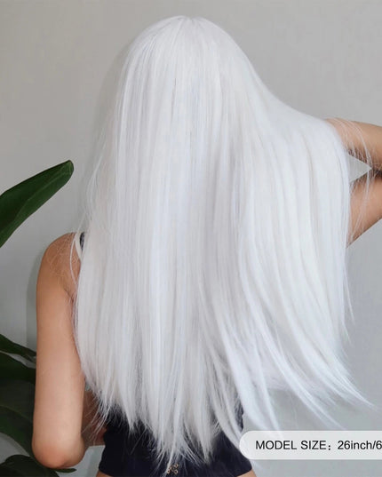 HENRY MARGU White Long Straight Synthetic Wigs for Women Colorful Cosplay Party Fake Hair with Bangs White Wig HighTemperature