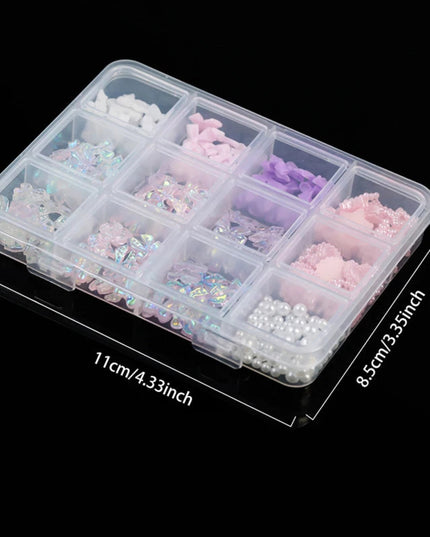 12 Grid Nail Resin Bowknot Bear Nails Art Charms Bowknots Heart Flower Kawaii Diy Decor Lollipop 3D Manicure Rhinestone Tools