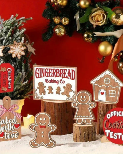 12-Piece Wooden Christmas Tiered Tray Set: Featuring Colorful Snowmen, Gingerbread, and Santa Signs for Festive Cheer