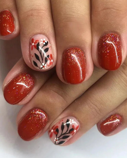 24pcs French Press on Nails Leaf Pattern False Nails Simple Wearable Stick-on Nails Fake Nail