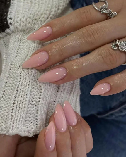 24pcs Solid Color Press on Nails Gradient Design Acrylic False Nails Nude Pink Stick on Nails Simple Almond Nail Art for Girls