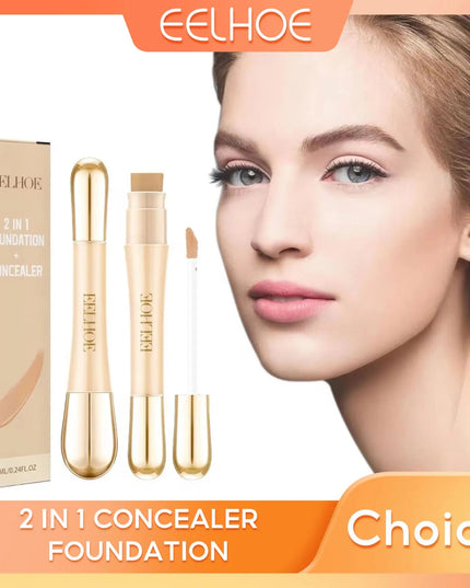 EELHOE 2 in 1 Concealer Foundation Dark Circle Cover Blemish Brighten Face Corrector Double Head Concealer High Coverage Makeup