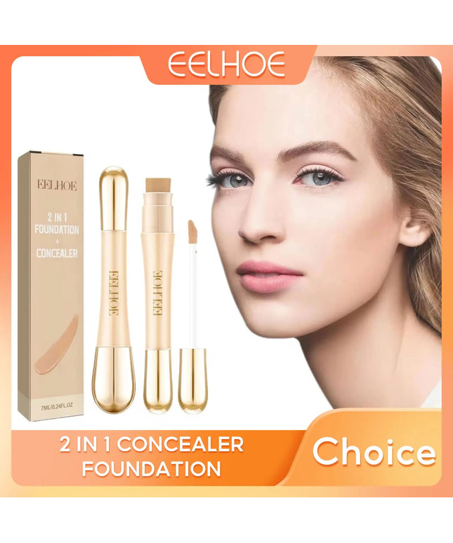 EELHOE 2 in 1 Concealer Foundation Dark Circle Cover Blemish Brighten Face Corrector Double Head Concealer High Coverage Makeup