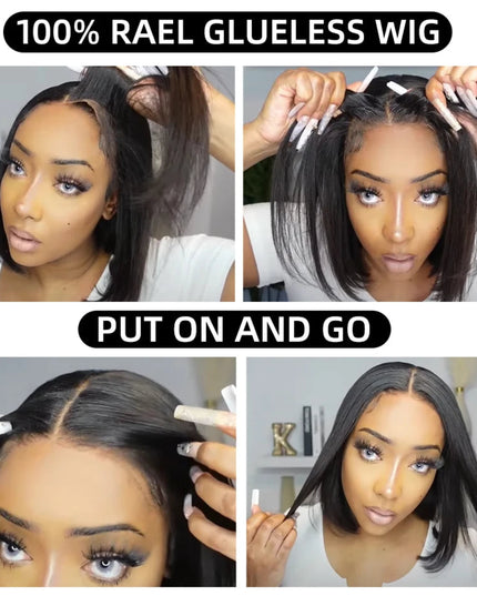 Wear And Go Bob Wigs For Women Human Hair 180% Straight Glueless Wig Ready To Go Human Hair Wigs Pre Cut Lace Air Wig Sale