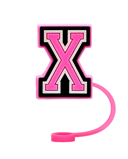 10mm Pink Letter Straw Cover Caps 1PCS Accessories For Cups,Soft Silicone Alphabet Straw Topper Drinkware,Dustproof Straw Caps