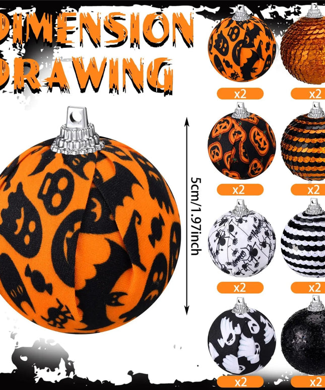 Halloween Ornaments Tree Decorations Indoor, 16ct 2 Inch Shatterproof Decorative Hanging Ball Ornaments Set for Tree