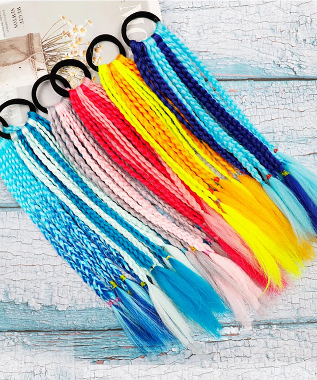 Colorful Braid Synthetic Hair Ponytail Rope Tie Girls Princess Color Tail Wig Children's Styling Baby Accessories