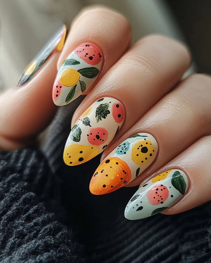 24pcs/set Medium long fake nails for women Spring summer flowers butterfly bee design faux ongles tips press on false nail art