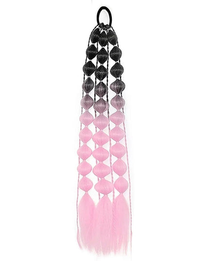 Synthetic 1Pcs Ponytail Extension Corlorful Bubble Braid Long Lantern Braided Ponytail with Hair Tie Straight Hairpieces