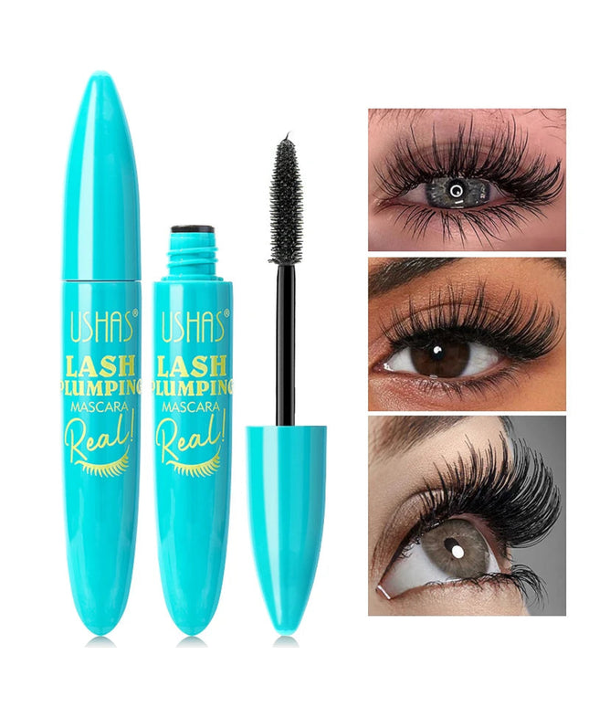USHAS Ultra Long Lasting Mascara 4D Waterproof Mascara Liquid Fiber Mascara 360 Degree Spiral Brush Eyelashes Extension Makeup