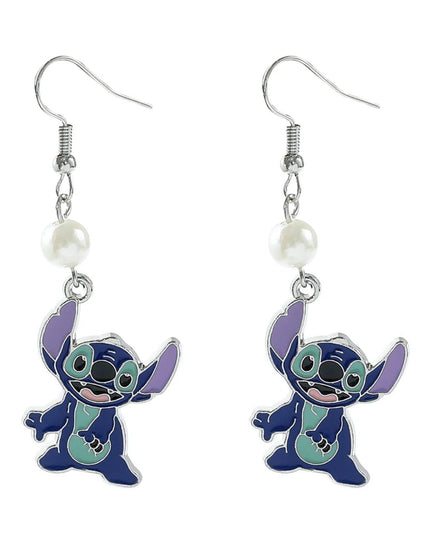 Disney-Cute Cartoon Stitch with Flower Stud Earrings for Women and Teen Girls, Lovely Ear Accessories, Jewelry Gifts for Fans
