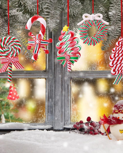 JOYFY 12 Pcs Christmas Candy Cane Ornament with Wreaths Lollipop Christmas Trees and Candy Canes Designs for Xmas Decoration