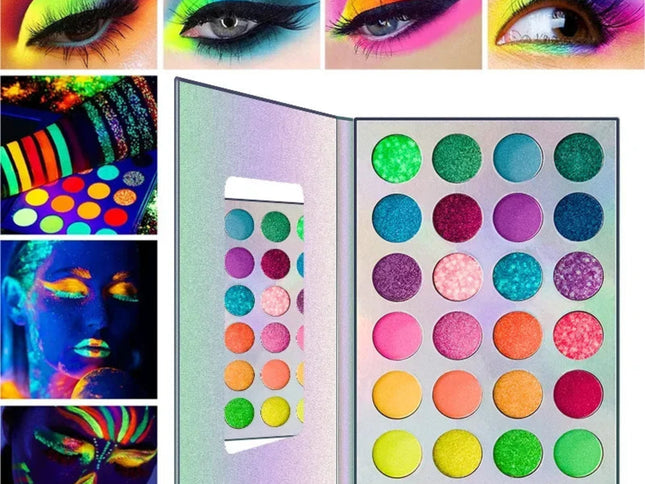 Glow in Dark Eyeshadow Palette Neon Luminous Glitter  Pigmente UV Blacklight Eye Shadow Party Makeup Birthday Wedding Halloween