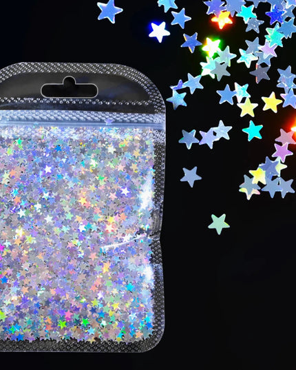 10g Laser Silver Star Nail Glitter Sequins 3D Holographic Stars Butterfly Sparkle Flakes DIY Body Eye Bling Manicure Party Parts
