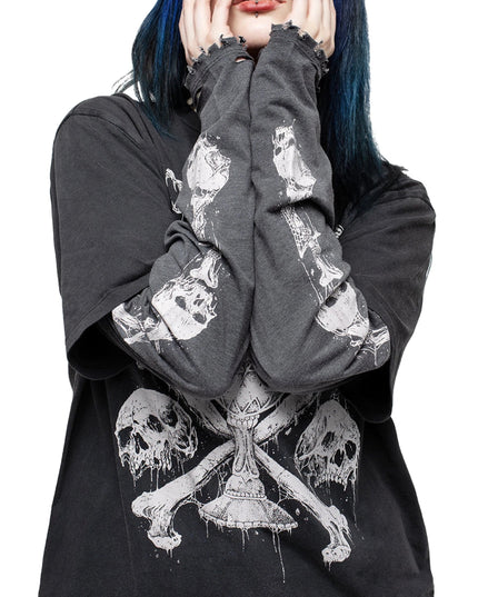 Women Gothic Tops Skull Snake Print Fake Two Pieces Casual Basic Long Sleeve Shirt Fall Pullovers for Club Streetwear