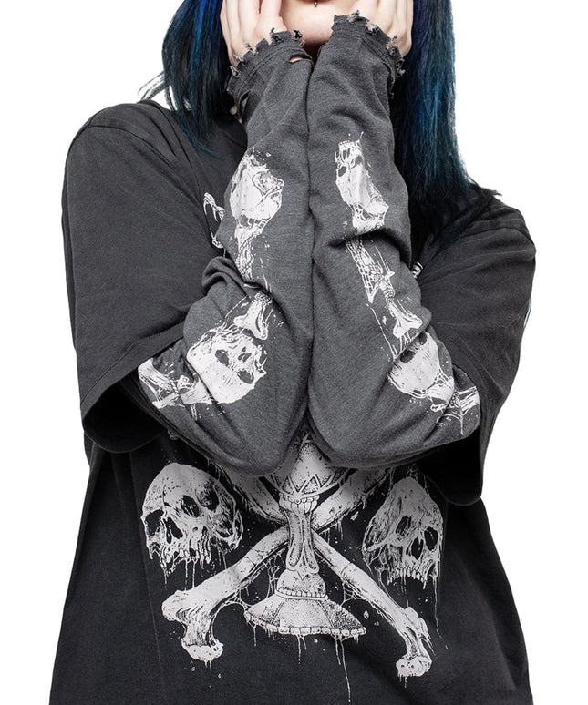 Women Gothic Tops Skull Snake Print Fake Two Pieces Casual Basic Long Sleeve Shirt Fall Pullovers for Club Streetwear