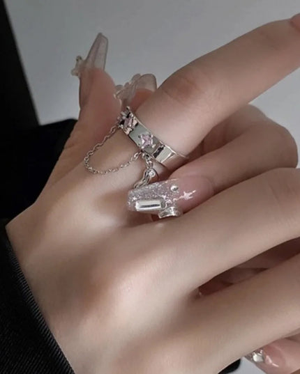 Chain Fringe Ring with Heart Pendant