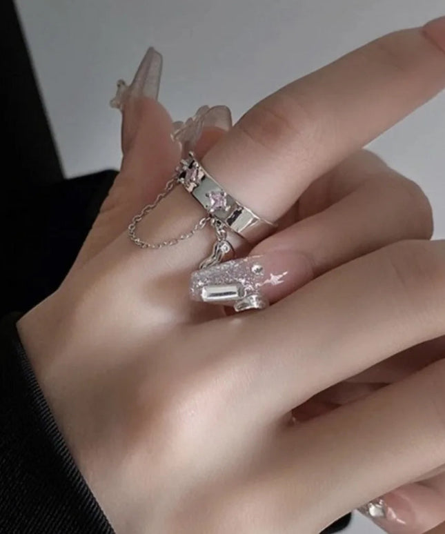 Chain Fringe Ring with Heart Pendant