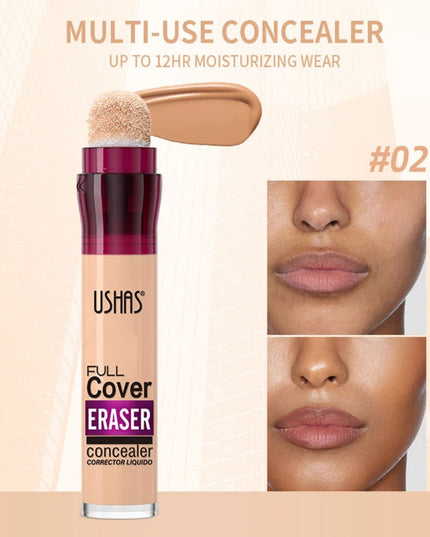 USHAS 12 Color Liquid Concealer Moisturizing Rotating Sponge Head Concealer Long Lasting Lightweight Multi-use Foundation Makeup