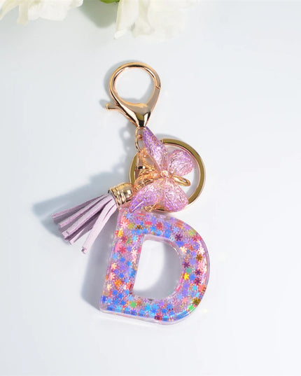 A-Z Dreamy Sequin Letters Keychain for Women Tassel Butterfly Pendant Initial Keyring Purse Suspension Bags Charms Car Key Chain