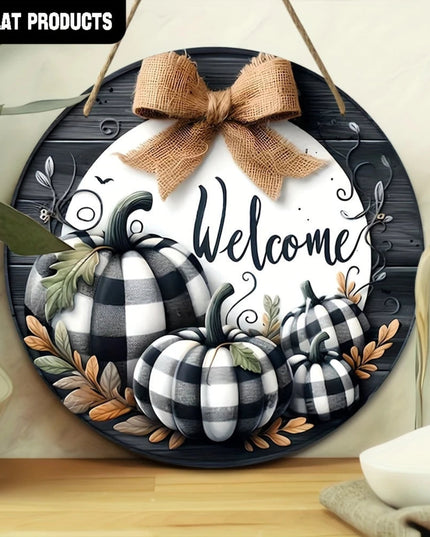 Wooden wall welcome sign wreath pumpkin design garden porch home decor yard sign fall harvest farmhouse style Holiday gifts