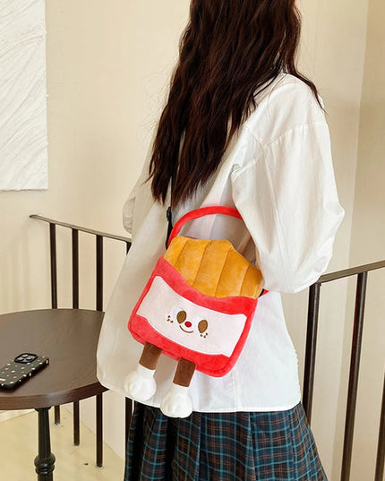 Doll Plush French Fries Handbag Cute Fluffy Crossbody Bag Shoulder Bag Tote Bag Plush Toy Cartoon Hamburger Bag Girl