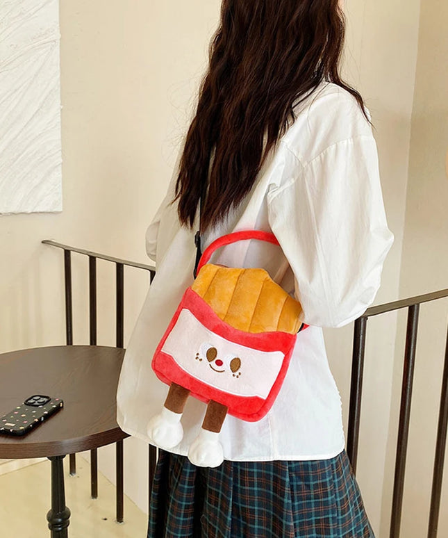 Doll Plush French Fries Handbag Cute Fluffy Crossbody Bag Shoulder Bag Tote Bag Plush Toy Cartoon Hamburger Bag Girl