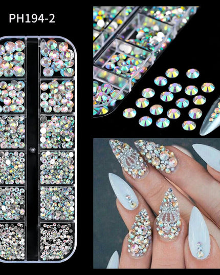 12Grid/Box Luxury AB Flatback Nail Art Rhinestones 6-sizes Colorful Glitter Crystal Jewelry Gems 3D Nails Accessories Diamond
