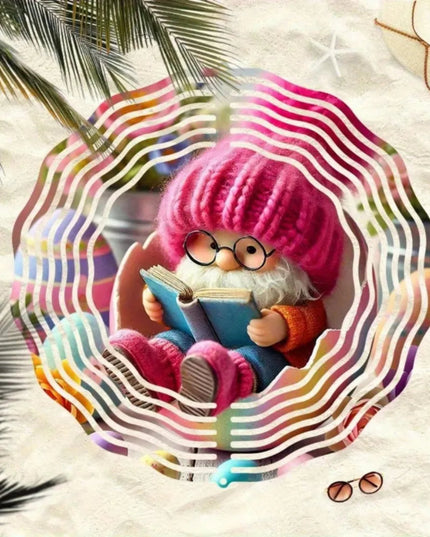 1PC Easter Gnome Reading Wind Chime | 2D Kinetic Metal Art with Pine Cones for Wall| Whimsical Halloween & Christmas Gift