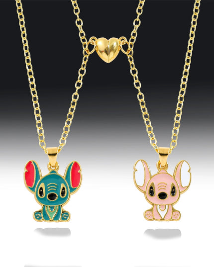 Disney-Stitch Heart Necklace for Couple, Gold and Silver Color, Angel and Stitch, Cute Style , Jewelry Pendant, Gift for Girl, 1