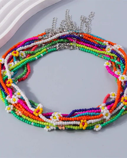 Aihua Bohemia Colorful Flower Seed Beads Necklace For Women Kids Friendship Necklace Summer Beach Party Jewelry Gifts