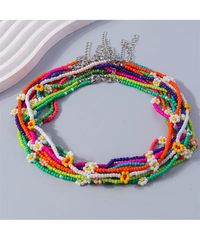 Aihua Bohemia Colorful Flower Seed Beads Necklace For Women Kids Friendship Necklace Summer Beach Party Jewelry Gifts