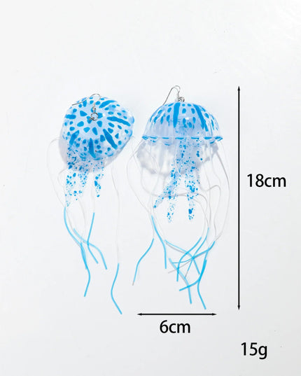 Creative Jellyfish Long Tassel Silicone Earrings for Women Funny UV Glow Ocean Animal Drop Earring Festival Mermaid Jewelry Gift