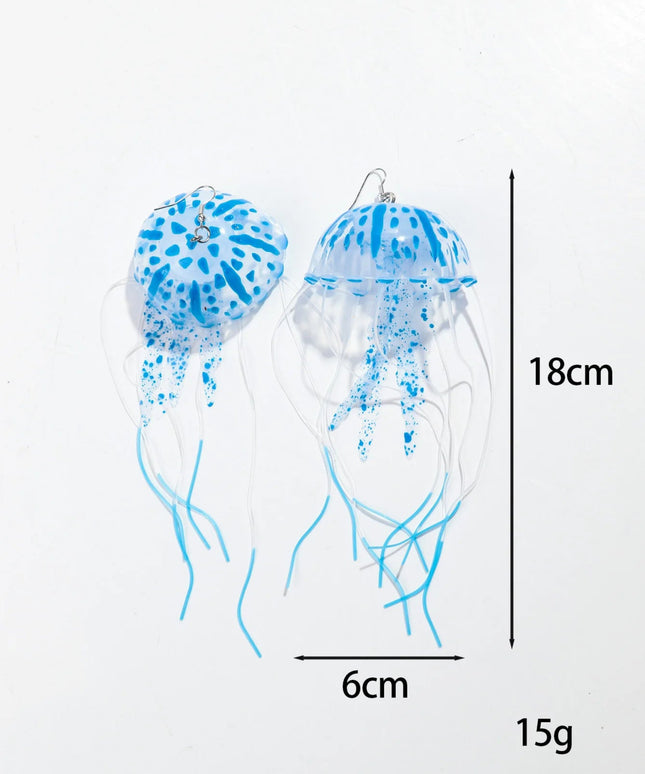 Creative Jellyfish Long Tassel Silicone Earrings for Women Funny UV Glow Ocean Animal Drop Earring Festival Mermaid Jewelry Gift