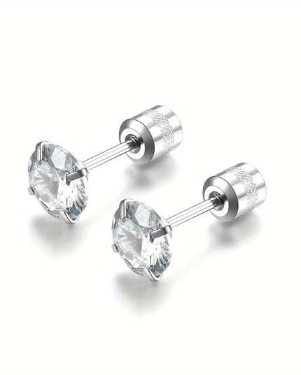 1 Pair Titanium Steel Spiral Earrings – Hypoallergenic Unisex Jewelry with Zircon Accents (Black/Silver/Gold)