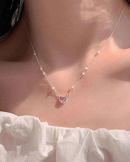 Y2K Purple Crystal Heart Pendant Necklace Women Sweet Cool Girl Punk Clavicle Chain Fashion Aesthetic Necklace Jewelry Gift 2023