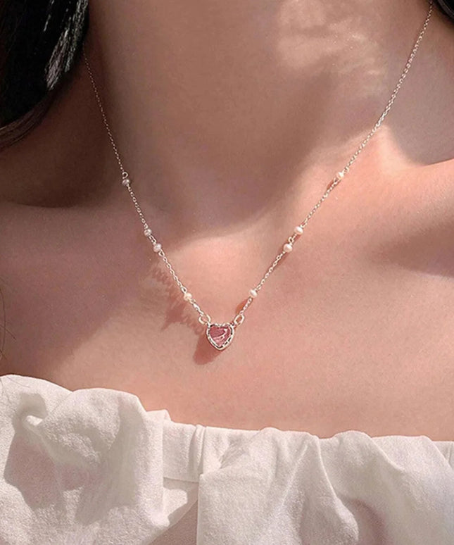 Y2K Purple Crystal Heart Pendant Necklace Women Sweet Cool Girl Punk Clavicle Chain Fashion Aesthetic Necklace Jewelry Gift 2023